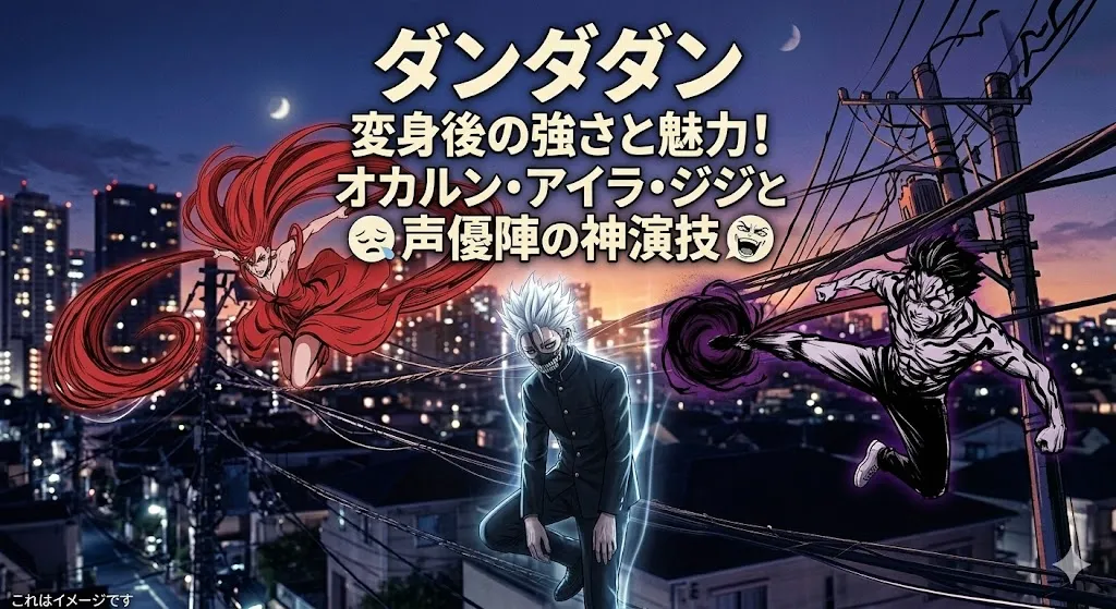 【ダンダダン】変身後のオカルン(高倉健)・アイラ・ジジの3形態と声優の別人級ボイスとは？アイキャッチ